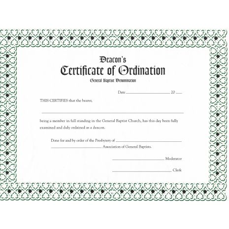 General Baptist Items :: Deacons's Certificate of Ordination (8.5